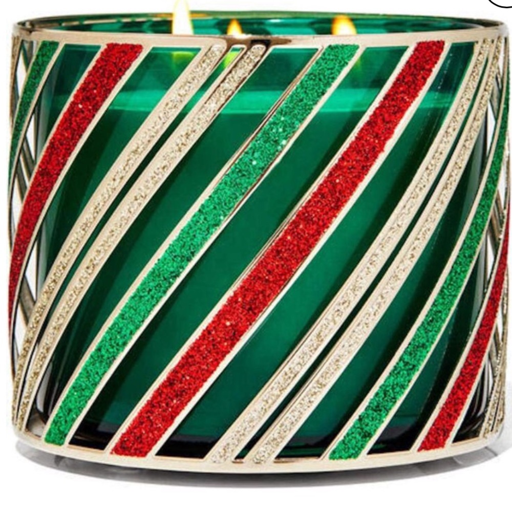 Bath Body Works Holiday Stripes 3 Wick Candle Holder Sleeve